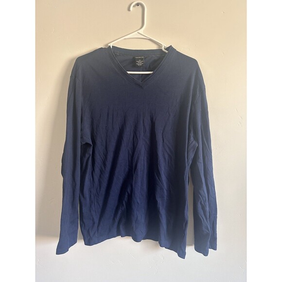 Calvin Klein Liquid Touch Navy Blue Long Sleeve V Neck - Picture 1 of 3